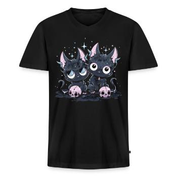 Kawaii Cat Pastel Goth Devilish - Men's Premium Organic T-shirt with V-neck - black - Front - Nico (187cm)