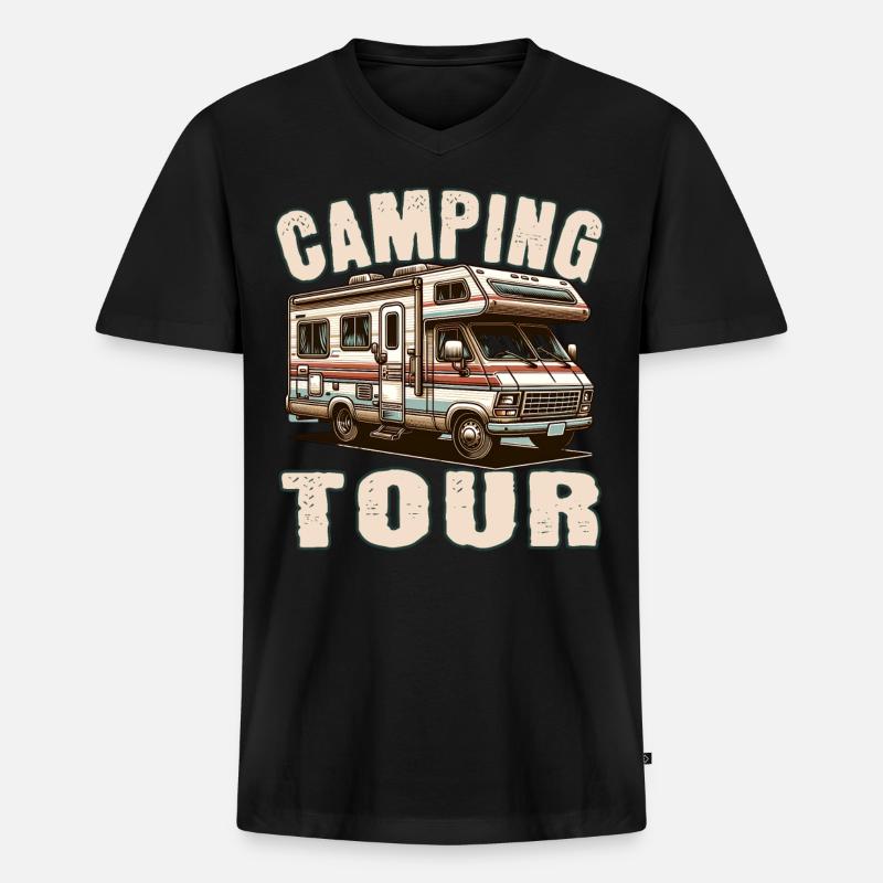 Camping - Männer Premium Bio T-Shirt mit V-Ausschnitt - Schwarz