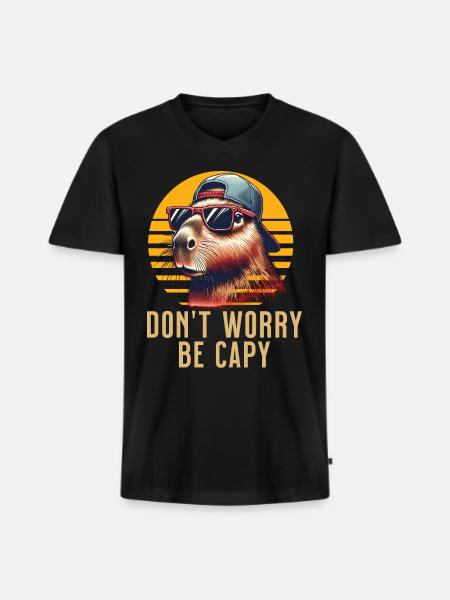 Capybara - Männer Premium Bio T-Shirt mit V-Ausschnitt - Schwarz
