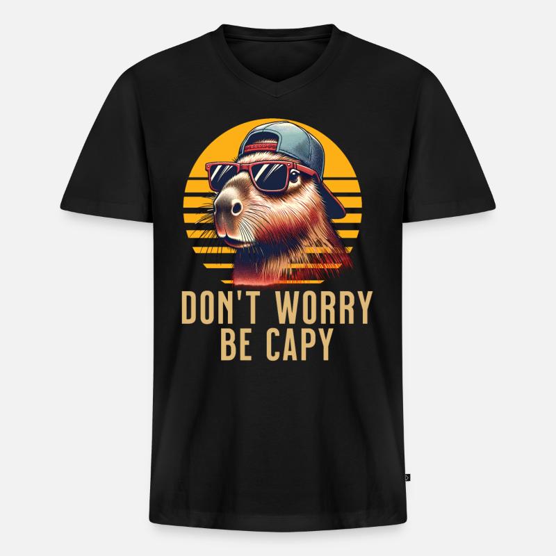 Capybara - Männer Premium Bio T-Shirt mit V-Ausschnitt - Schwarz