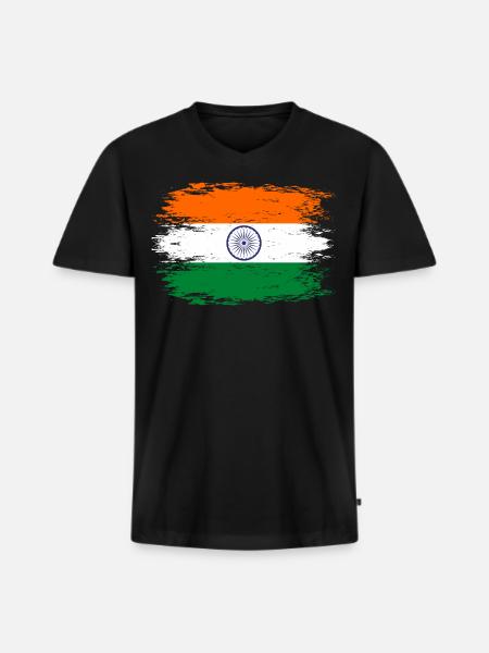 Drapeau de l’Inde aspect utilisé - T-shirt encolure en V Premium bio Homme - noir