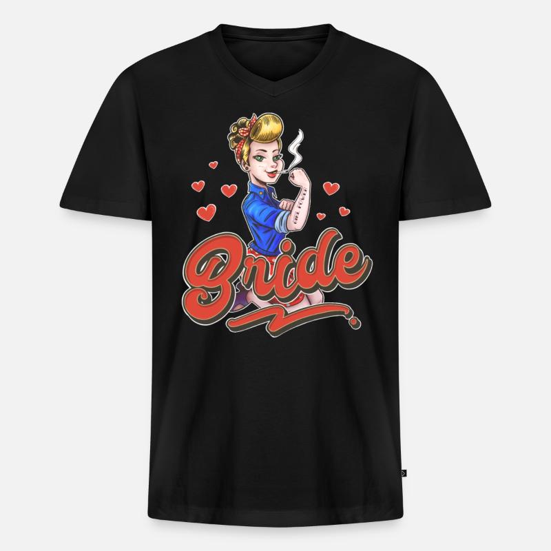 Bride - Männer Premium Bio T-Shirt mit V-Ausschnitt - Schwarz