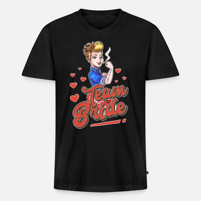 Team Bride - Männer Premium Bio T-Shirt mit V-Ausschnitt - Schwarz