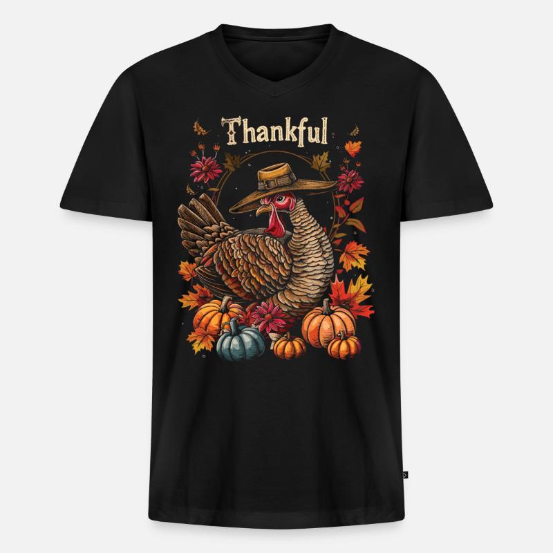 Dankbares Gobble Wobble Thanksgiving - Männer Premium Bio T-Shirt mit V-Ausschnitt - Schwarz