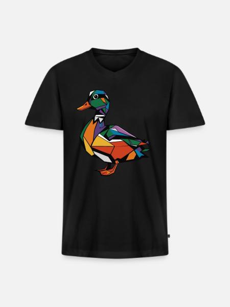 Colorful Geometric Farm Animal Graphic Duck - Men's Premium Organic T-shirt with V-neck - black