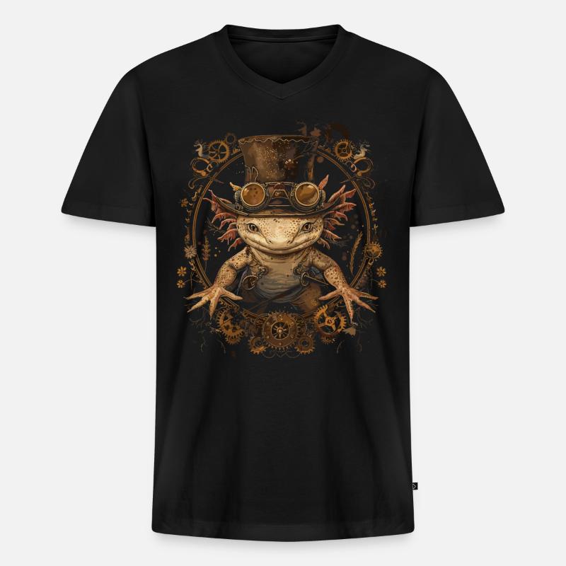 Steampunk Axolotl - Männer Premium Bio T-Shirt mit V-Ausschnitt - Schwarz