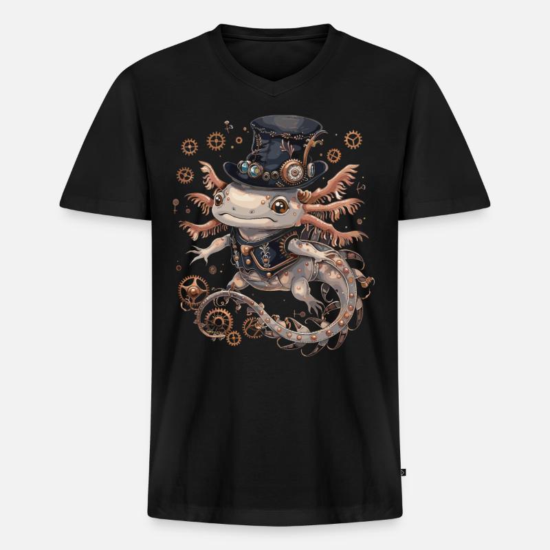 Steampunk Axolotl - Männer Premium Bio T-Shirt mit V-Ausschnitt - Schwarz