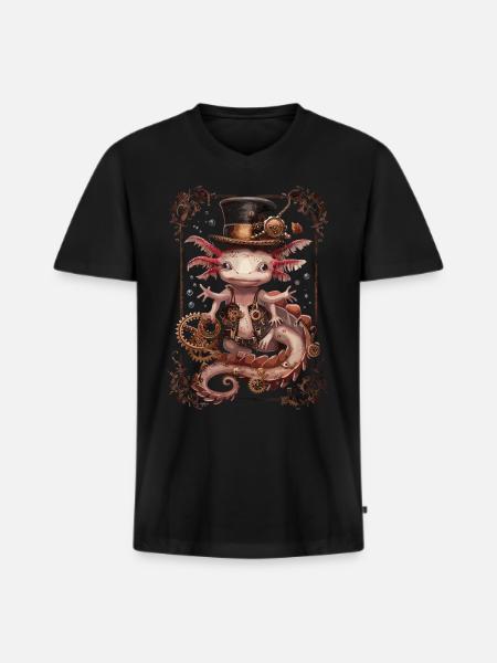 Steampunk Axolotl - Männer Premium Bio T-Shirt mit V-Ausschnitt - Schwarz