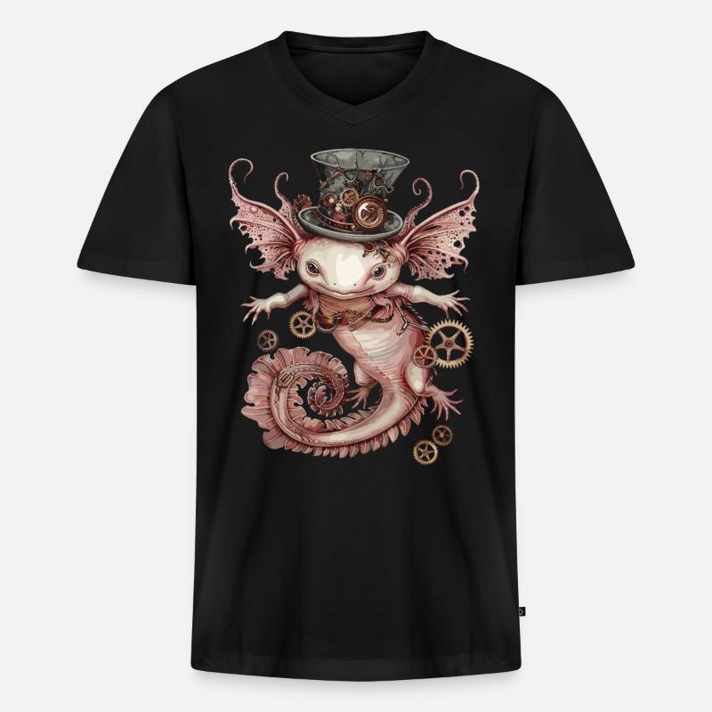 Steampunk Axolotl - Männer Premium Bio T-Shirt mit V-Ausschnitt - Schwarz