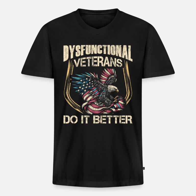 Veteran Medicated Dysfunctional - Men's Premium Organic T-shirt with V-neck - black