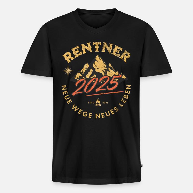 Rentner 2025 - Männer Premium Bio T-Shirt mit V-Ausschnitt - Schwarz