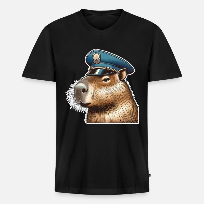 Capybara Polizei - Männer Premium Bio T-Shirt mit V-Ausschnitt - Schwarz