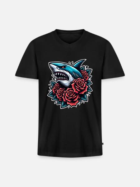 Requin - T-shirt encolure en V Premium bio Homme - noir