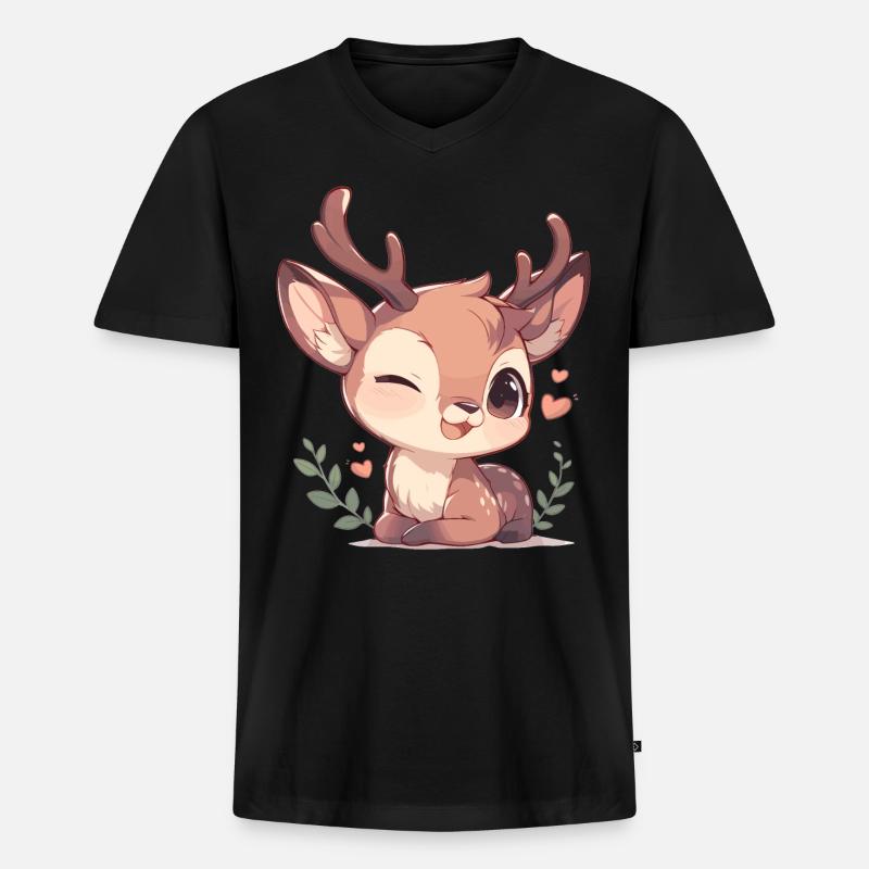 Hirsche Hirsch - Männer Premium Bio T-Shirt mit V-Ausschnitt - Schwarz