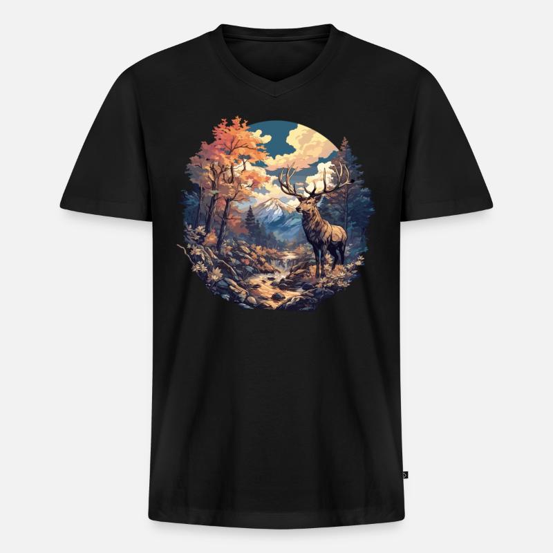 Hirsche Hirsch - Männer Premium Bio T-Shirt mit V-Ausschnitt - Schwarz