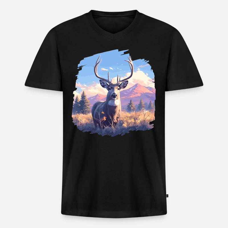 Hirsche Hirsch - Männer Premium Bio T-Shirt mit V-Ausschnitt - Schwarz
