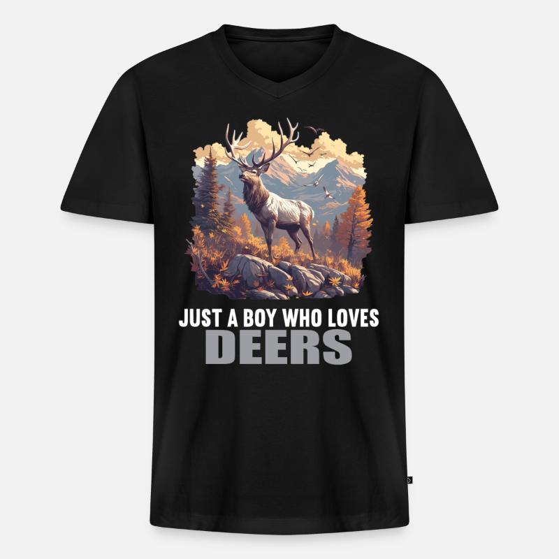 Hirsche Hirsch - Männer Premium Bio T-Shirt mit V-Ausschnitt - Schwarz