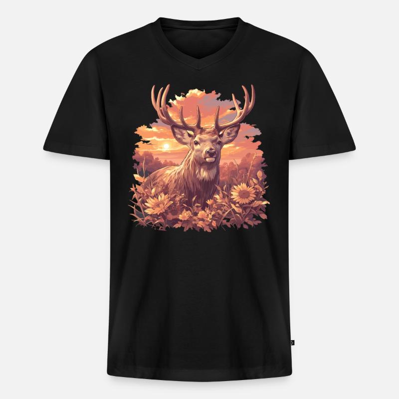 Hirsche Hirsch - Männer Premium Bio T-Shirt mit V-Ausschnitt - Schwarz