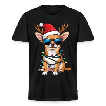 Christmas Chihuahua - Men's Premium Organic T-shirt with V-neck - black - Front - Nico (187cm)