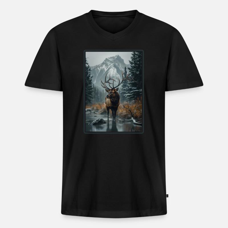 Elche Elch - Männer Premium Bio T-Shirt mit V-Ausschnitt - Schwarz