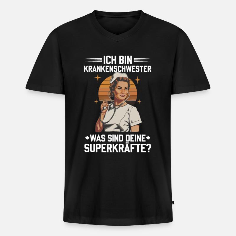 Superpower Krankenschwester - Männer Premium Bio T-Shirt mit V-Ausschnitt - Schwarz