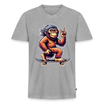 Neanderthal Skateboard Skater - Men's Premium Organic T-shirt with V-neck - heather grey - Front
