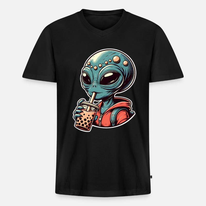Alien Bubble Tea - Männer Premium Bio T-Shirt mit V-Ausschnitt - Schwarz