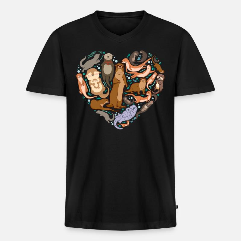 Otter Heart - Männer Premium Bio T-Shirt mit V-Ausschnitt - Schwarz