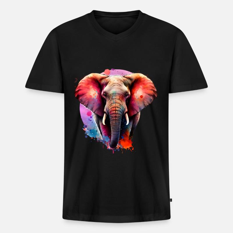 Elefant - Männer Premium Bio T-Shirt mit V-Ausschnitt - Schwarz