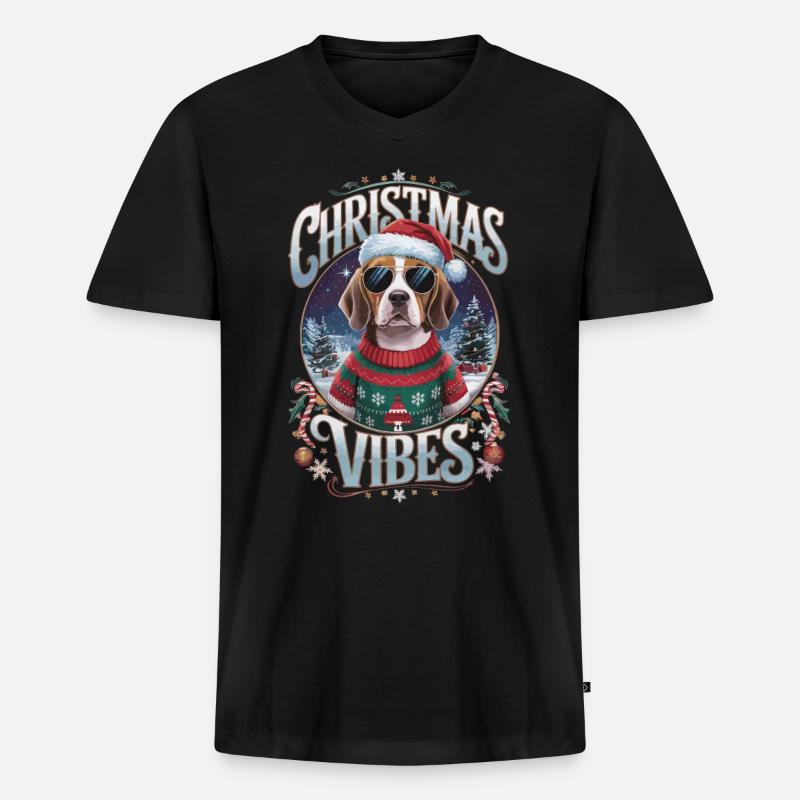 Beagle Christmas Vibes - Männer Premium Bio T-Shirt mit V-Ausschnitt - Schwarz