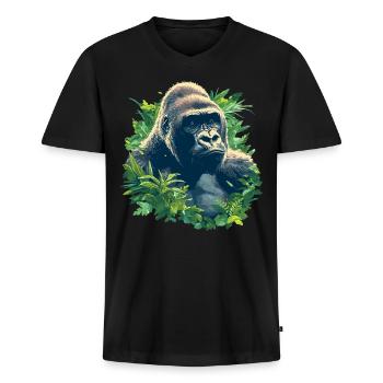 Gorilles Gorilles - T-shirt encolure en V Premium bio Homme - noir - Devant - Nico (187cm)