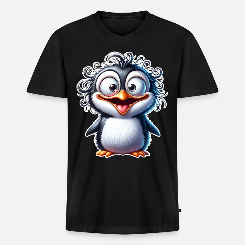 Pinguin - Männer Premium Bio T-Shirt mit V-Ausschnitt - Schwarz