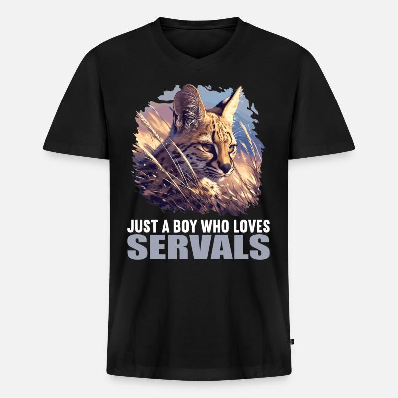 Servale Serval - Männer Premium Bio T-Shirt mit V-Ausschnitt - Schwarz