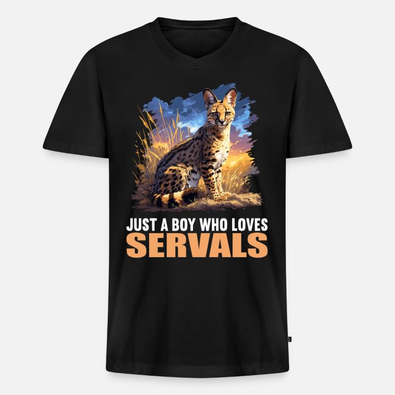 Servale Serval - Männer Premium Bio T-Shirt mit V-Ausschnitt - Schwarz