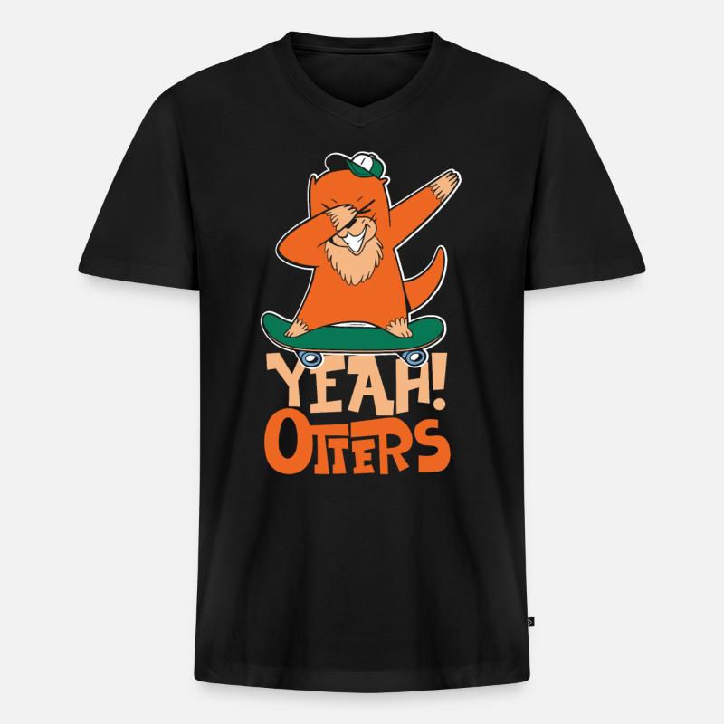 Otter Yeah! Otters - Männer Premium Bio T-Shirt mit V-Ausschnitt - Schwarz