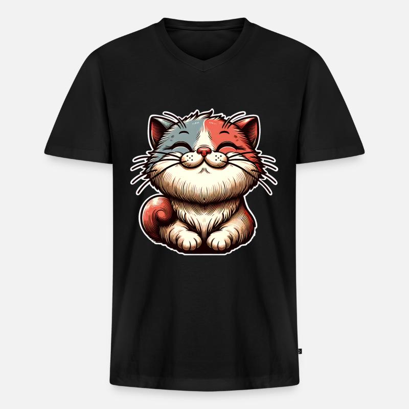Katze - Männer Premium Bio T-Shirt mit V-Ausschnitt - Schwarz