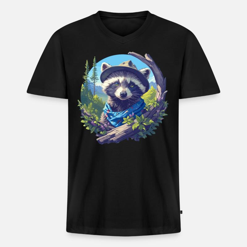 Waschbären Waschbär - Männer Premium Bio T-Shirt mit V-Ausschnitt - Schwarz