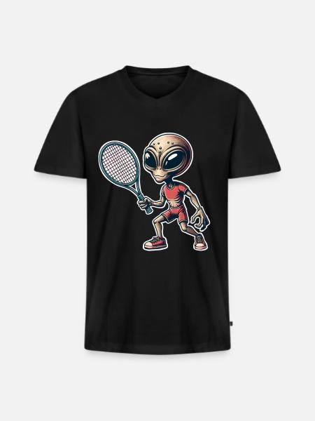 Alien Tennis - Men's Premium Organic T-shirt with V-neck - black