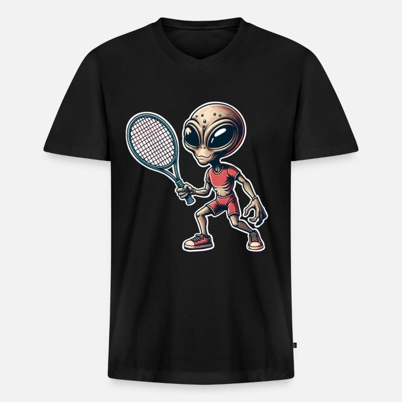 Alien Tennis - Männer Premium Bio T-Shirt mit V-Ausschnitt - Schwarz