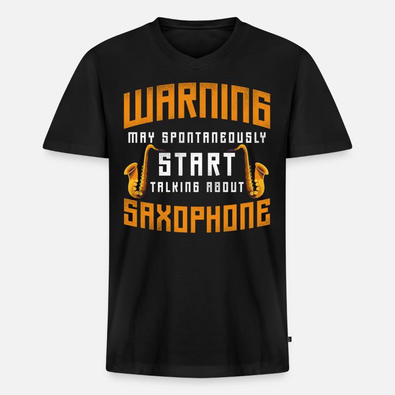 Saxophone Warning May - Männer Premium Bio T-Shirt mit V-Ausschnitt - Schwarz