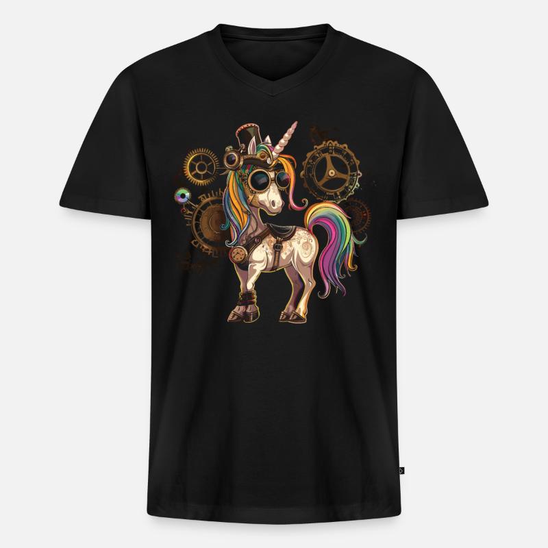 Steampunk Zubehör Steampunk Einhorn - Männer Premium Bio T-Shirt mit V-Ausschnitt - Schwarz