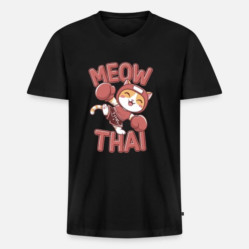 Meow thai - Männer Premium Bio T-Shirt mit V-Ausschnitt - Schwarz