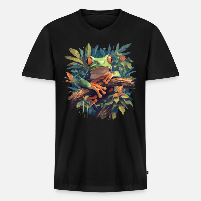 Frosch Frösche - Männer Premium Bio T-Shirt mit V-Ausschnitt - Schwarz