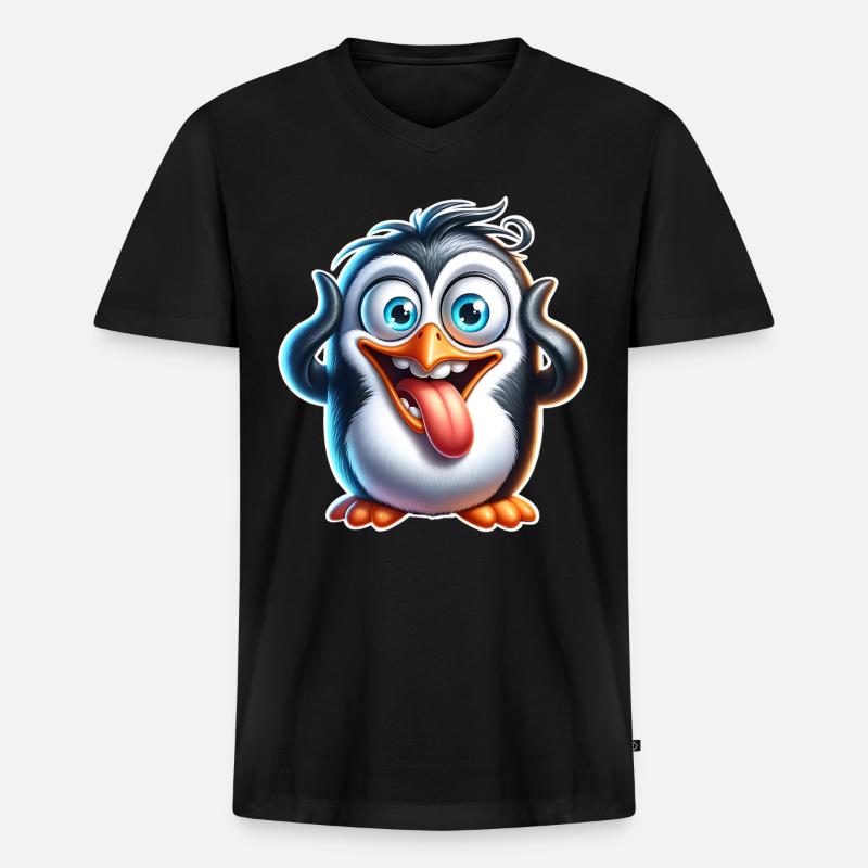 Pinguin - Männer Premium Bio T-Shirt mit V-Ausschnitt - Schwarz