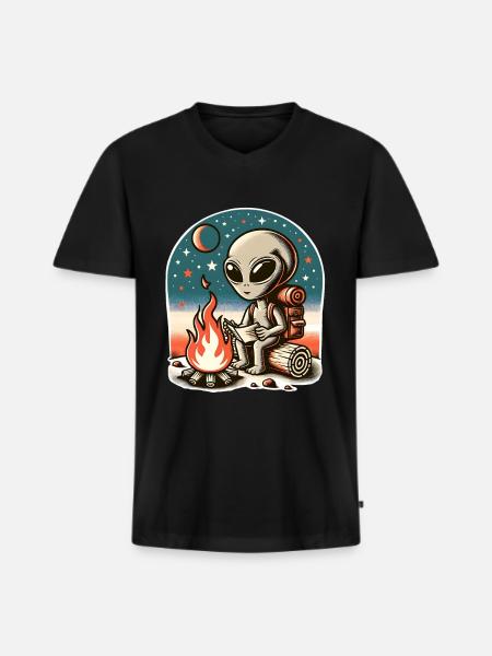 Alien Campfire Hike - Men's Premium Organic T-shirt with V-neck - black