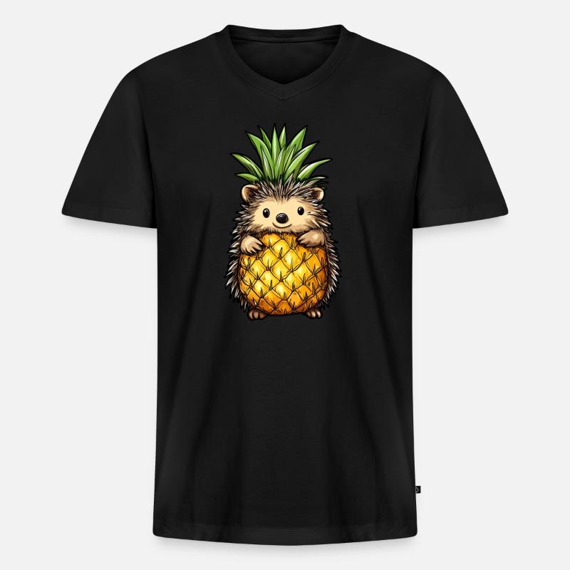 Ananas Igel - Männer Premium Bio T-Shirt mit V-Ausschnitt - Schwarz