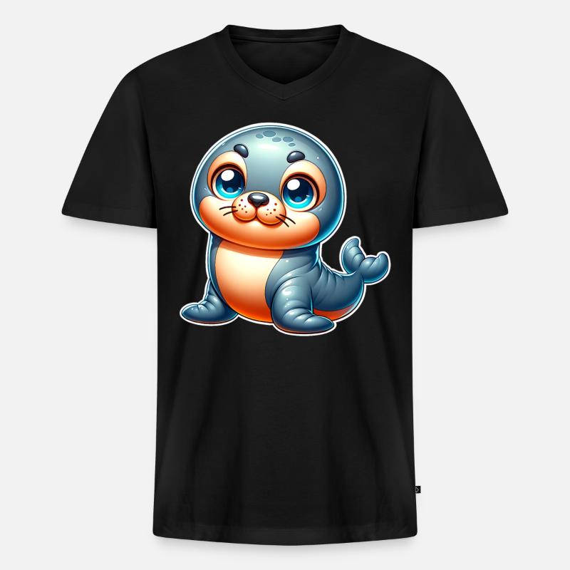 Robbe Seehund - Männer Premium Bio T-Shirt mit V-Ausschnitt - Schwarz
