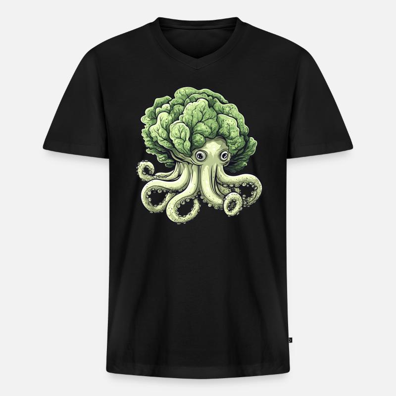 Oktopus Kohlkopf - Männer Premium Bio T-Shirt mit V-Ausschnitt - Schwarz