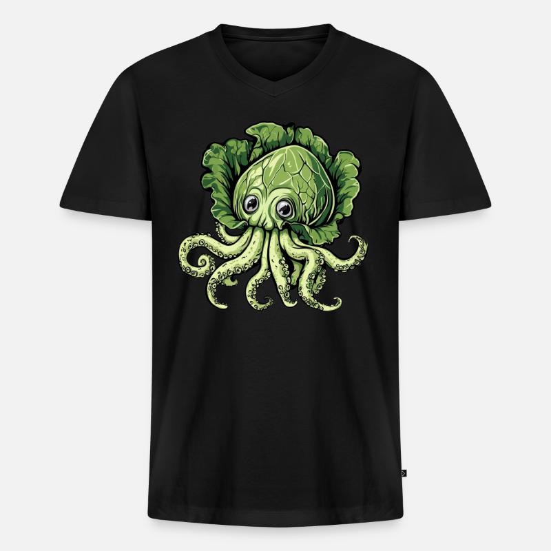 Oktopus Kohlkopf - Männer Premium Bio T-Shirt mit V-Ausschnitt - Schwarz