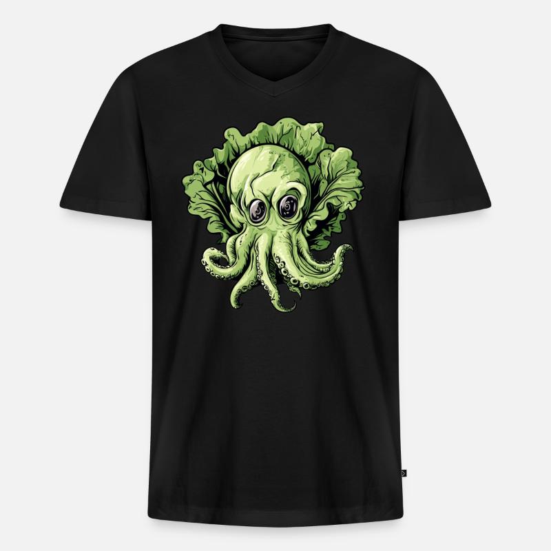 Oktopus Kohlkopf - Männer Premium Bio T-Shirt mit V-Ausschnitt - Schwarz